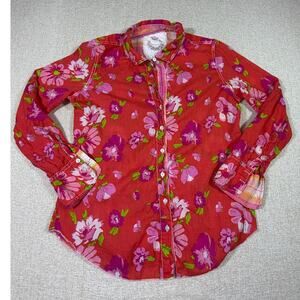 Cino Women Medium Red Floral Long Sleeve Button Front Casual Lightweight Blouse